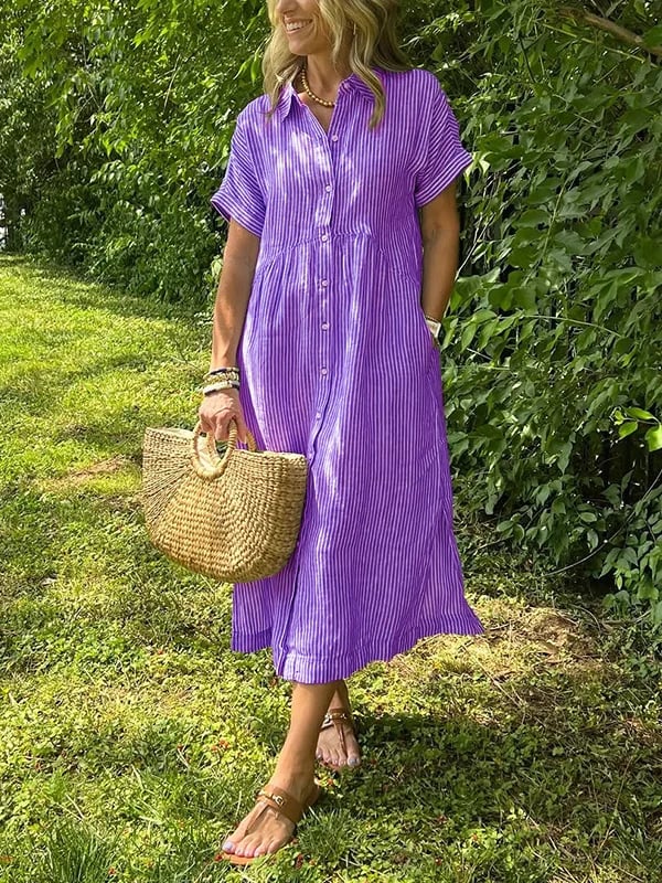 Midi Dress | Julianne Striped Button-Down Shirt Dress for Women
