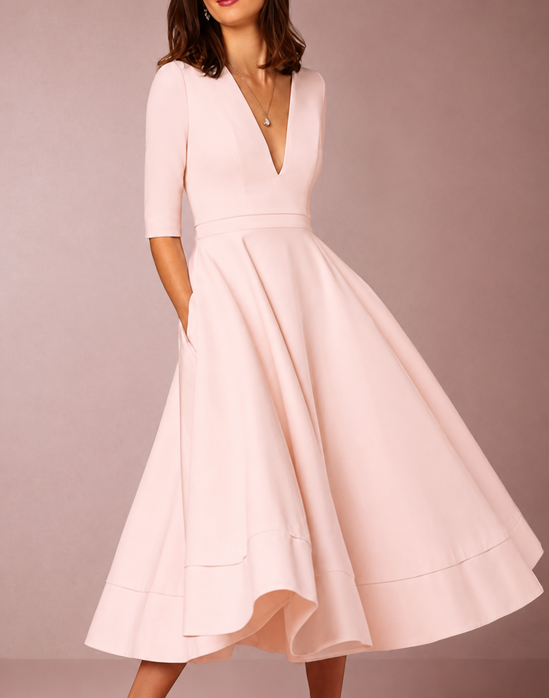 Midi Dress | Lani Deep V-Neck A-Line Retro Midi Dress for Women