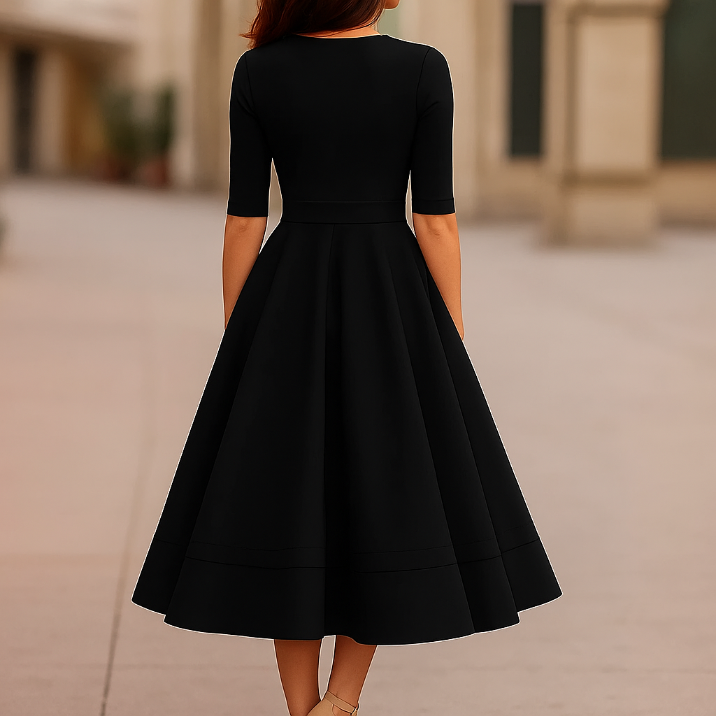 Midi Dress | Lani Deep V-Neck A-Line Retro Midi Dress for Women