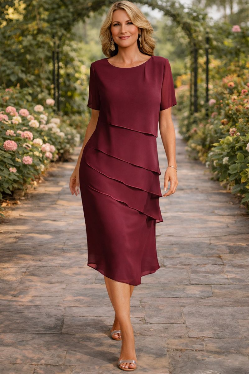 Midi Dress | Layered Chiffon Tiered