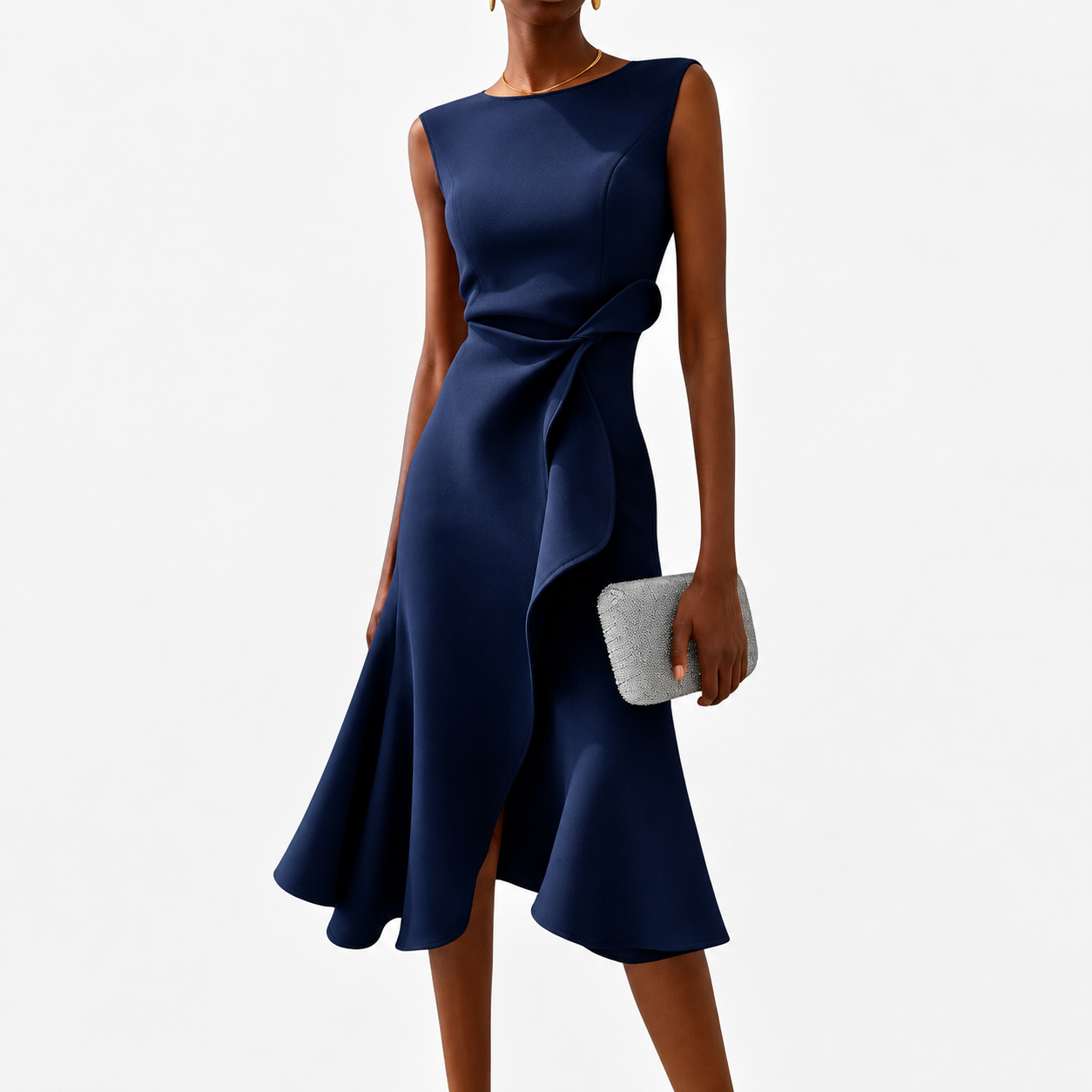 Midi Dress | Livia Asymmetrical Ruffle Sleeveless Midi Dress for Women