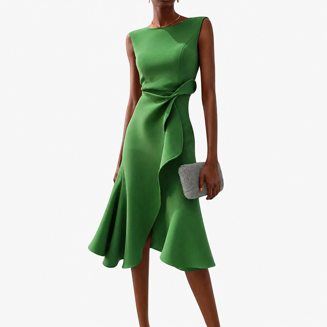 Midi Dress | Livia Asymmetrical Ruffle Sleeveless Midi Dress for Women