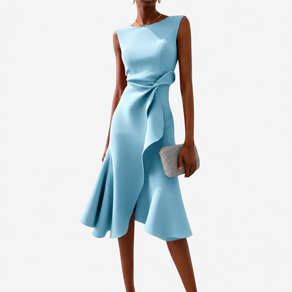 Midi Dress | Livia Asymmetrical Ruffle Sleeveless Midi Dress for Women