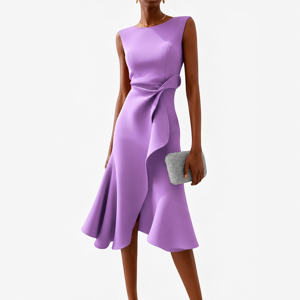 Midi Dress | Livia Asymmetrical Ruffle Sleeveless Midi Dress for Women