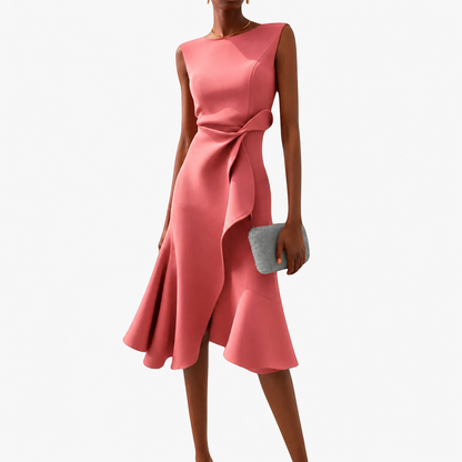 Midi Dress | Livia Asymmetrical Ruffle Sleeveless Midi Dress for Women