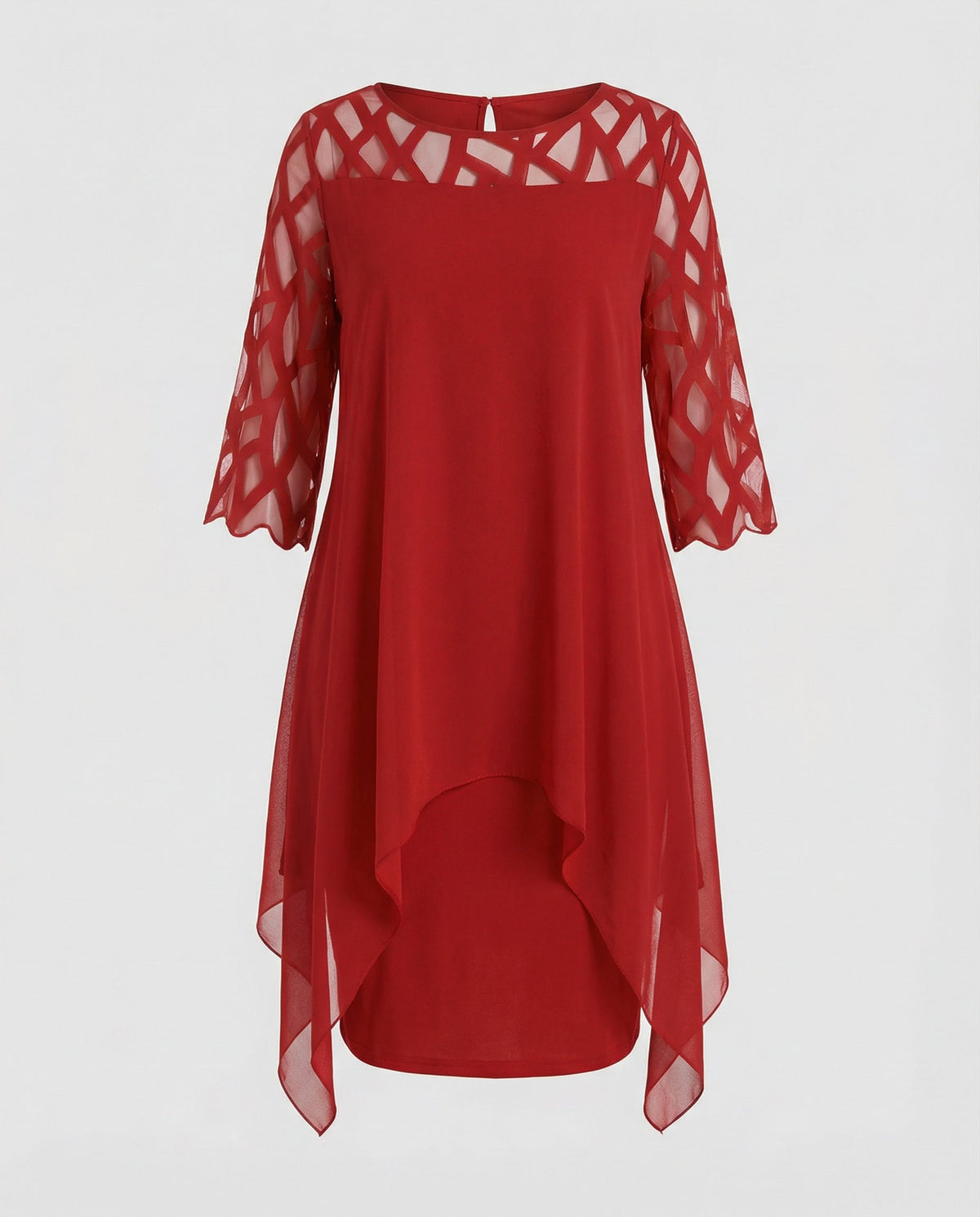 Midi Dress | Mirabelle Chiffon Overlay Lattice-Sleeve Midi Dress for Women