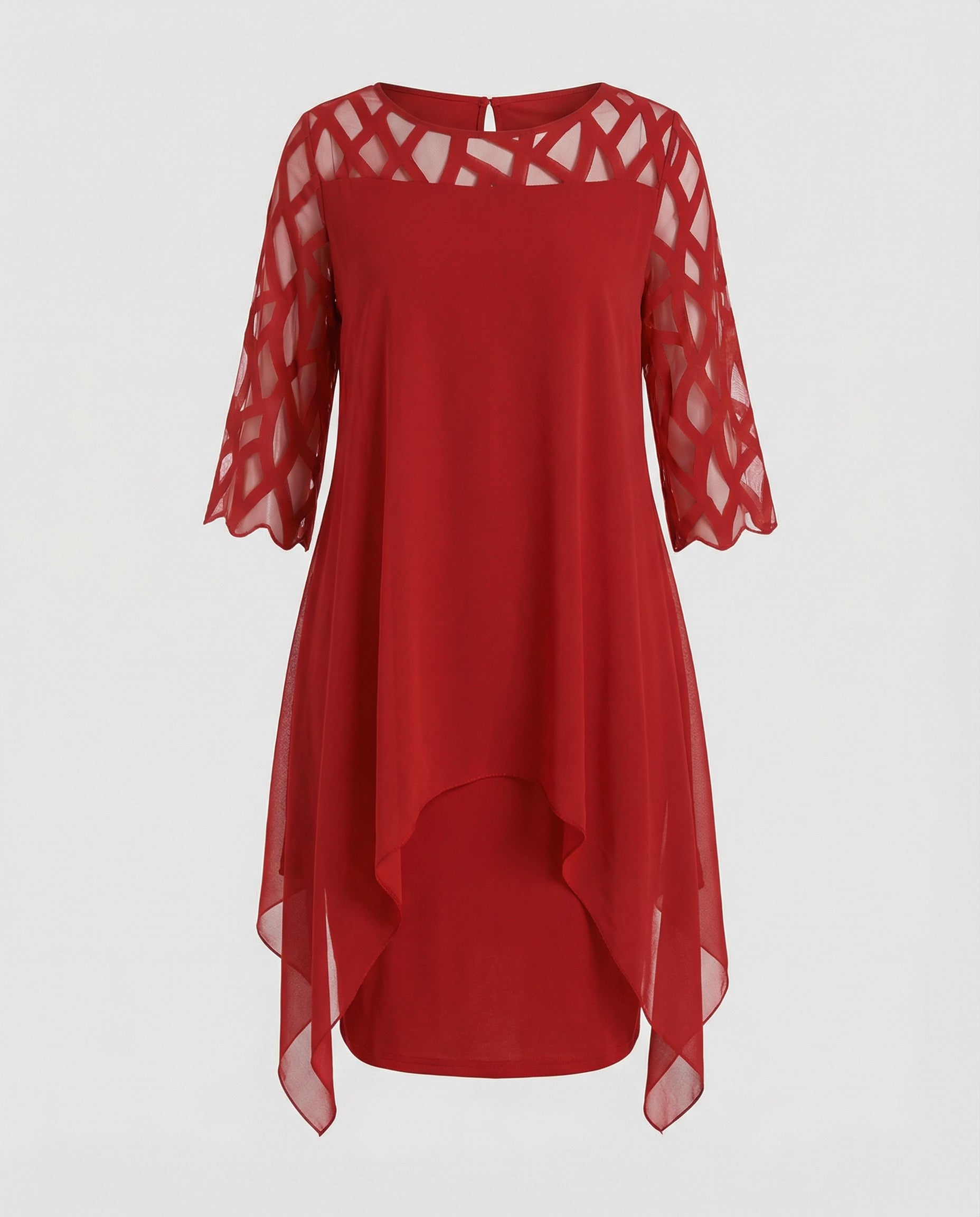 Midi Dress | Mirabelle Chiffon Overlay Lattice-Sleeve Midi Dress for Women