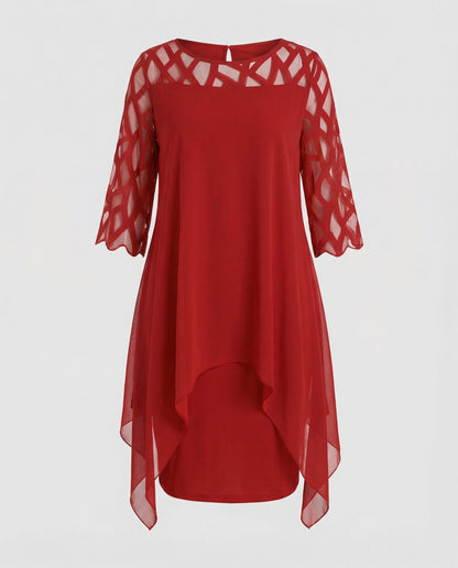 Midi Dress | Mirabelle Chiffon Overlay Lattice-Sleeve Midi Dress for Women