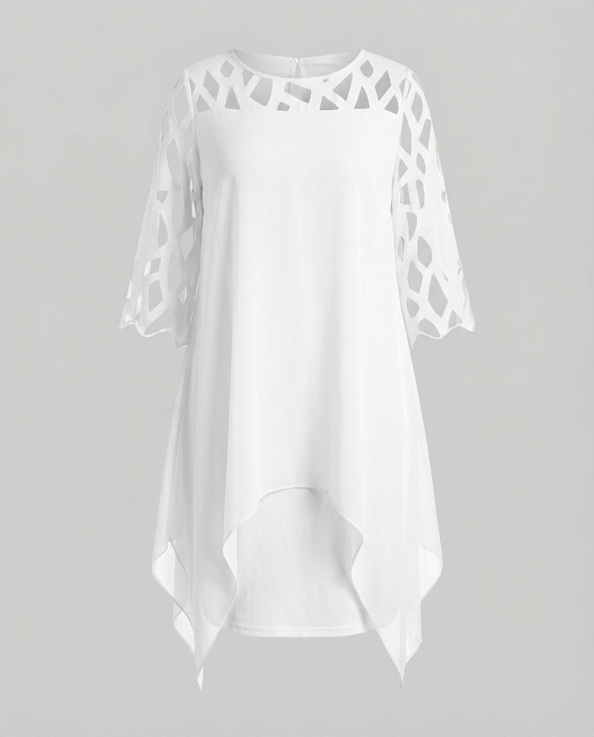 Midi Dress | Mirabelle Chiffon Overlay Lattice-Sleeve Midi Dress for Women