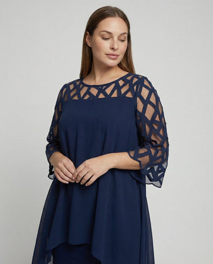 Midi Dress | Mirabelle Chiffon Overlay Lattice-Sleeve Midi Dress for Women