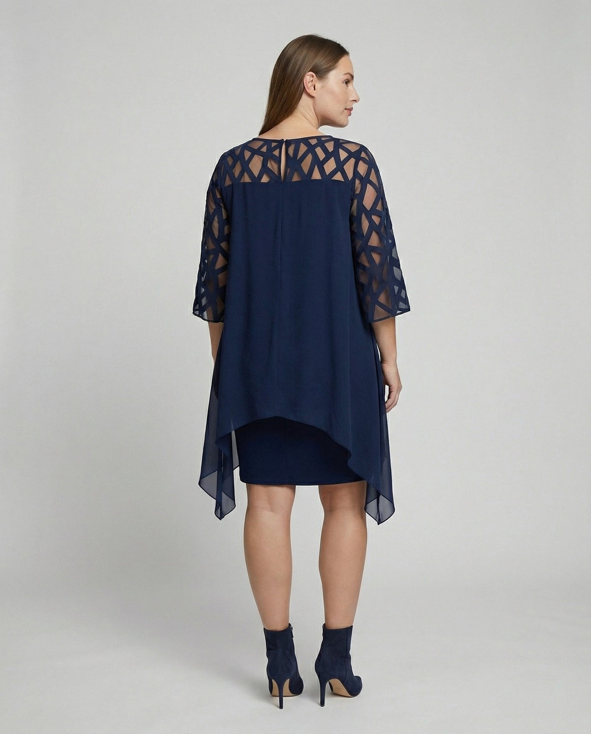 Midi Dress | Mirabelle Chiffon Overlay Lattice-Sleeve Midi Dress for Women