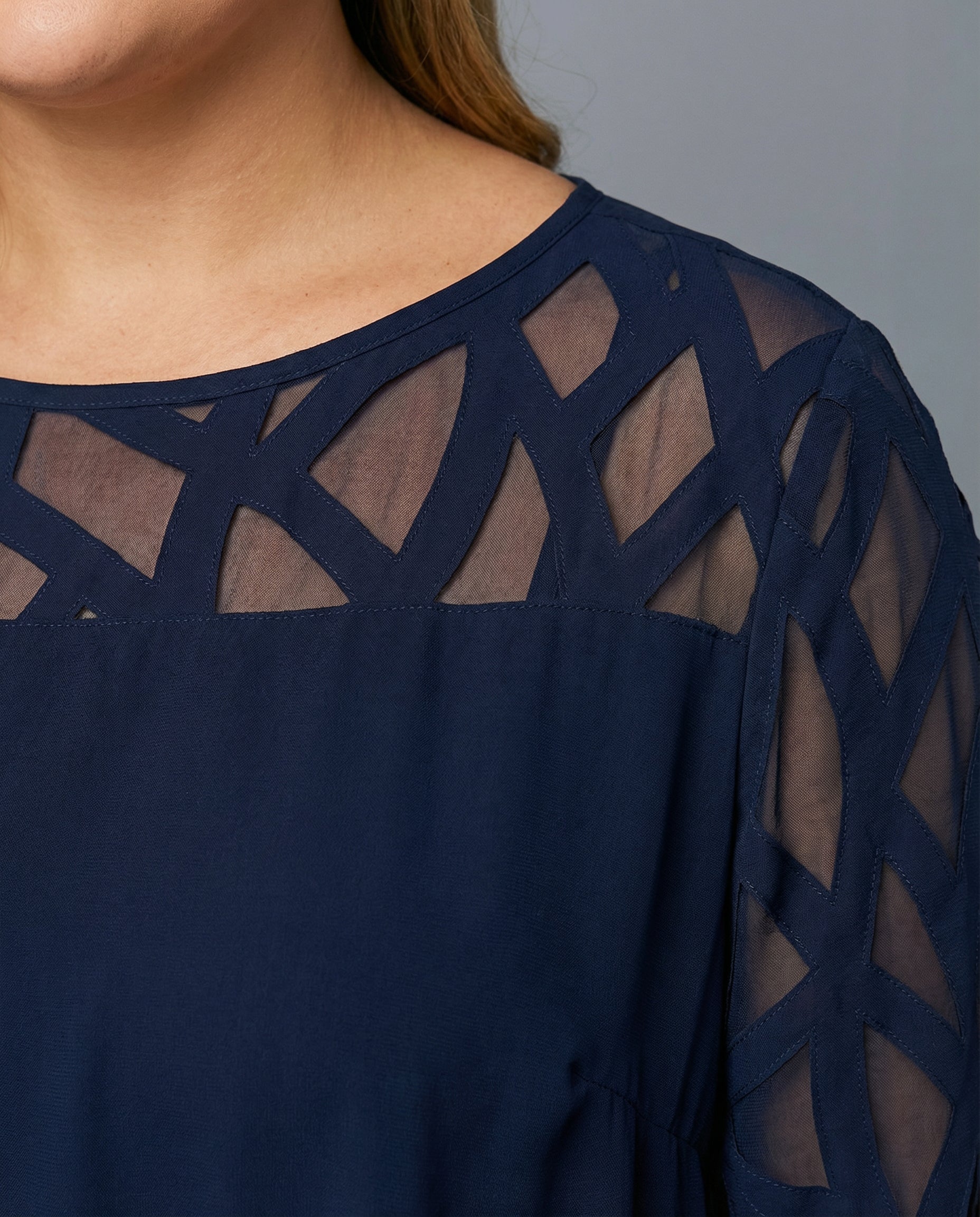 Midi Dress | Mirabelle Chiffon Overlay Lattice-Sleeve Midi Dress for Women
