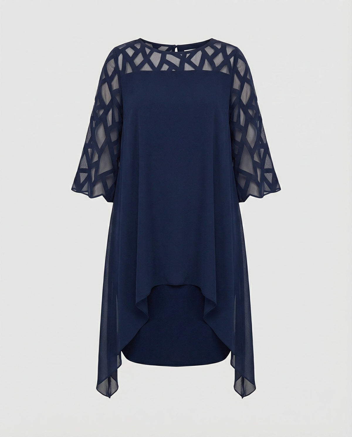 Midi Dress | Mirabelle Chiffon Overlay Lattice-Sleeve Midi Dress for Women