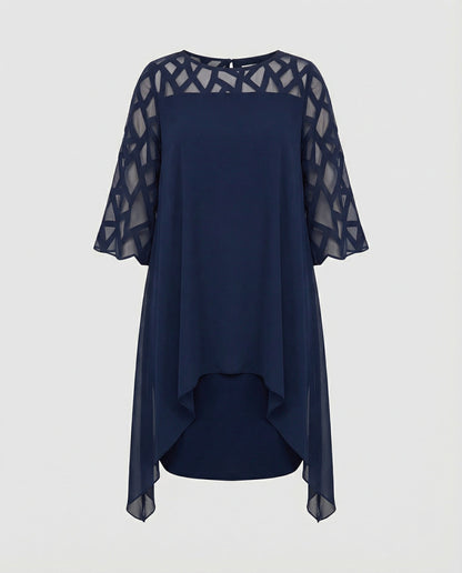 Midi Dress | Mirabelle Chiffon Overlay Lattice-Sleeve Midi Dress for Women