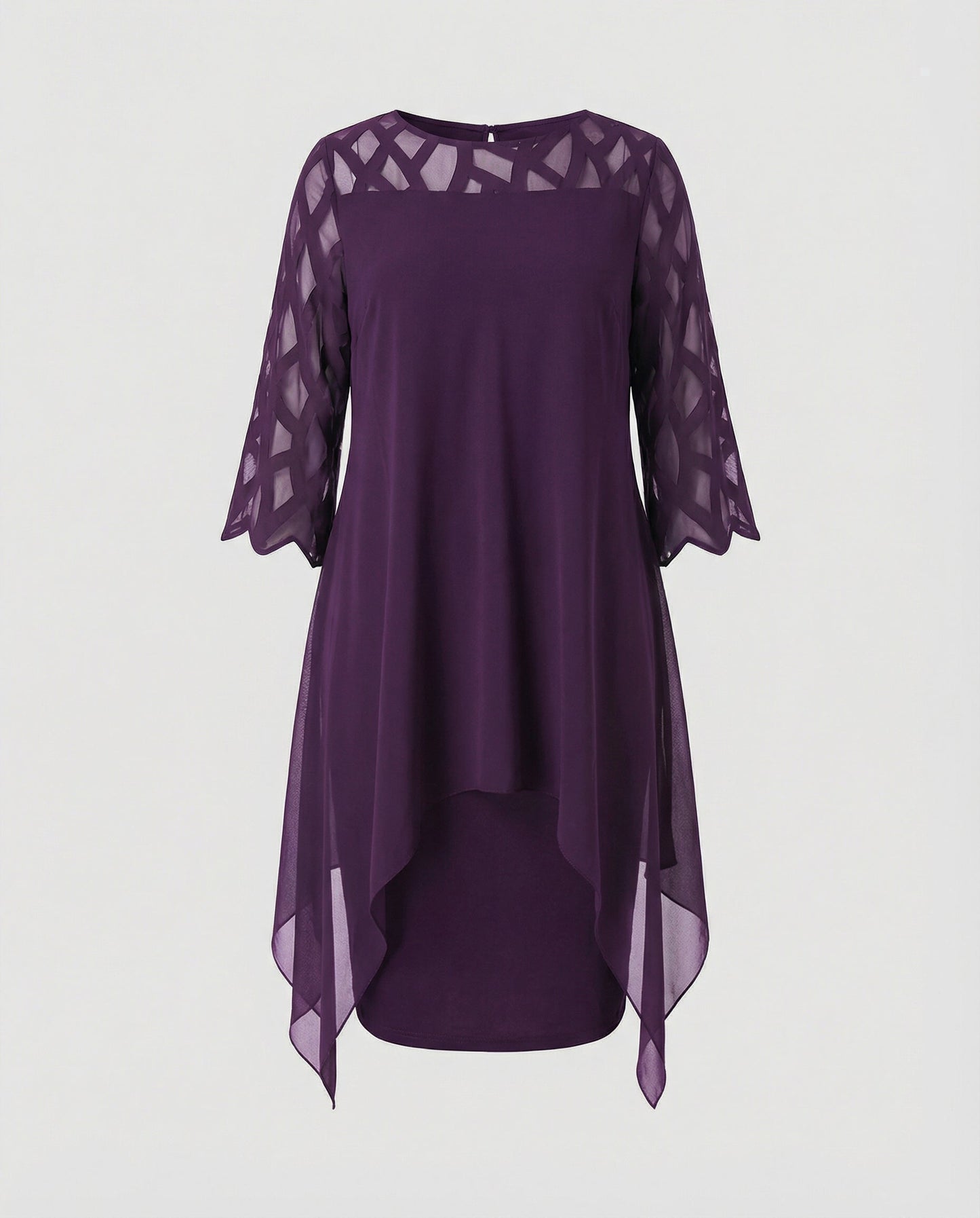 Midi Dress | Mirabelle Chiffon Overlay Lattice-Sleeve Midi Dress for Women