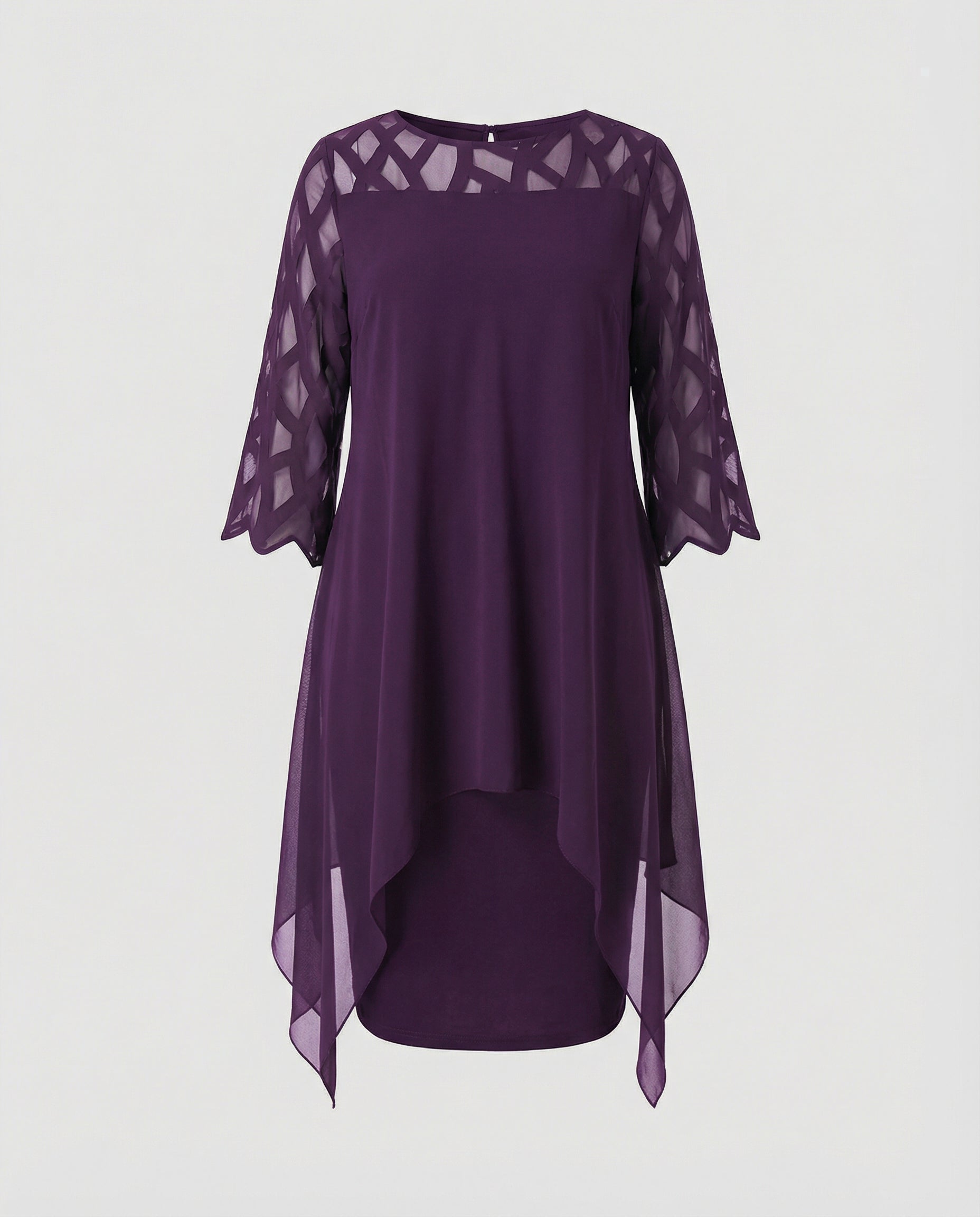 Midi Dress | Mirabelle Chiffon Overlay Lattice-Sleeve Midi Dress for Women