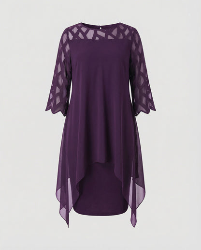 Midi Dress | Mirabelle Chiffon Overlay Lattice-Sleeve Midi Dress for Women