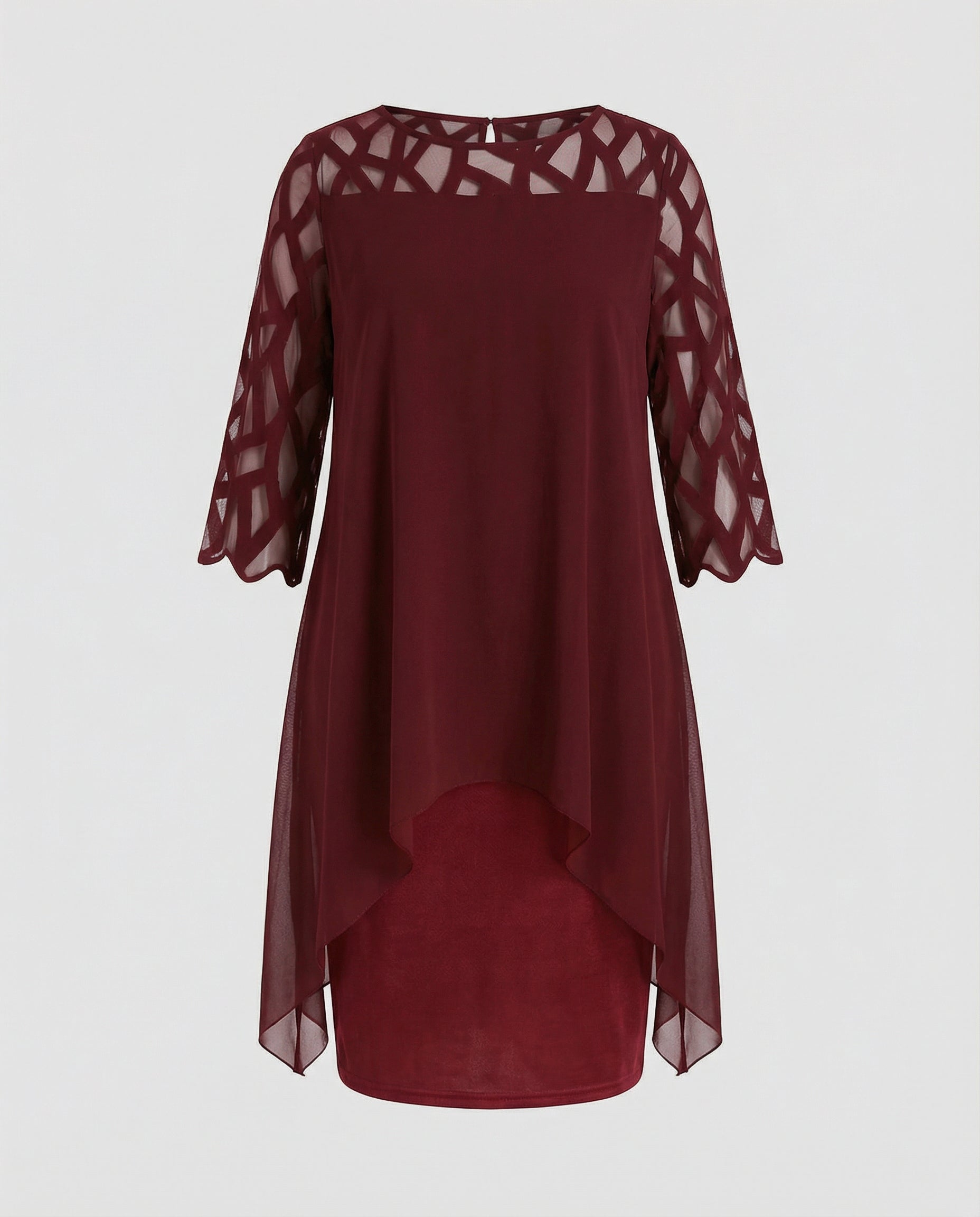 Midi Dress | Mirabelle Chiffon Overlay Lattice-Sleeve Midi Dress for Women