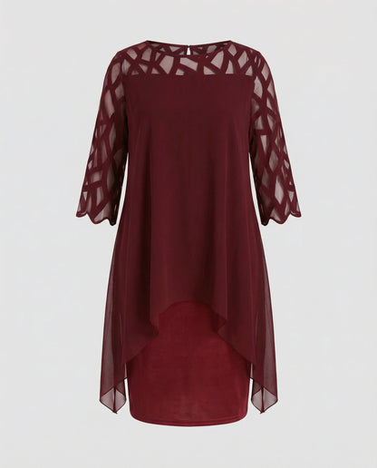 Midi Dress | Mirabelle Chiffon Overlay Lattice-Sleeve Midi Dress for Women
