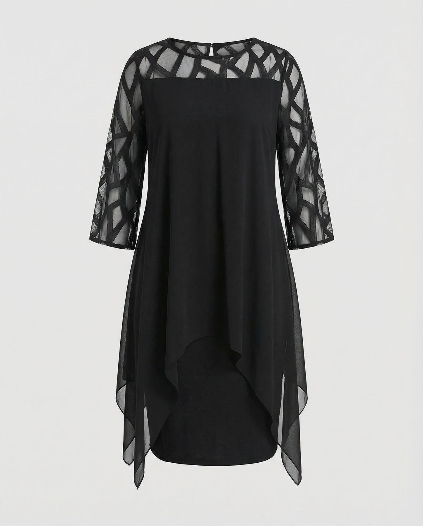 Midi Dress | Mirabelle Chiffon Overlay Lattice-Sleeve Midi Dress for Women