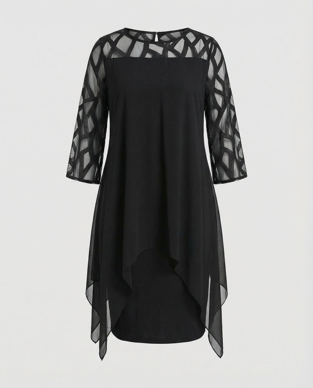 Midi Dress | Mirabelle Chiffon Overlay Lattice-Sleeve Midi Dress for Women