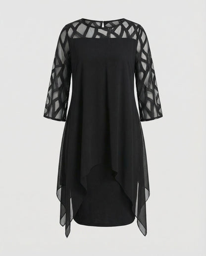 Midi Dress | Mirabelle Chiffon Overlay Lattice-Sleeve Midi Dress for Women
