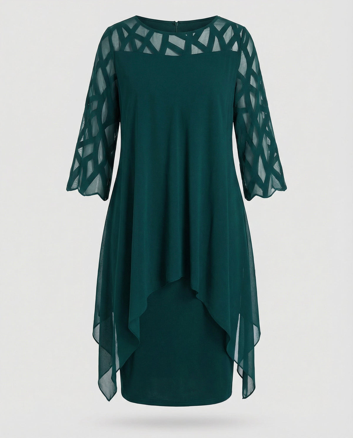 Midi Dress | Mirabelle Chiffon Overlay Lattice-Sleeve Midi Dress for Women