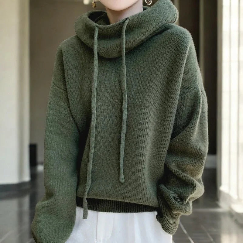 Women's Hoodie | Folded Cowl Neck, Deep Ribbed Cuffs