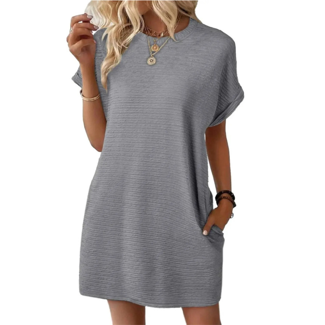 Mini Dress | Thalia Crew Neck Short-Sleeve Textured Dress for Women