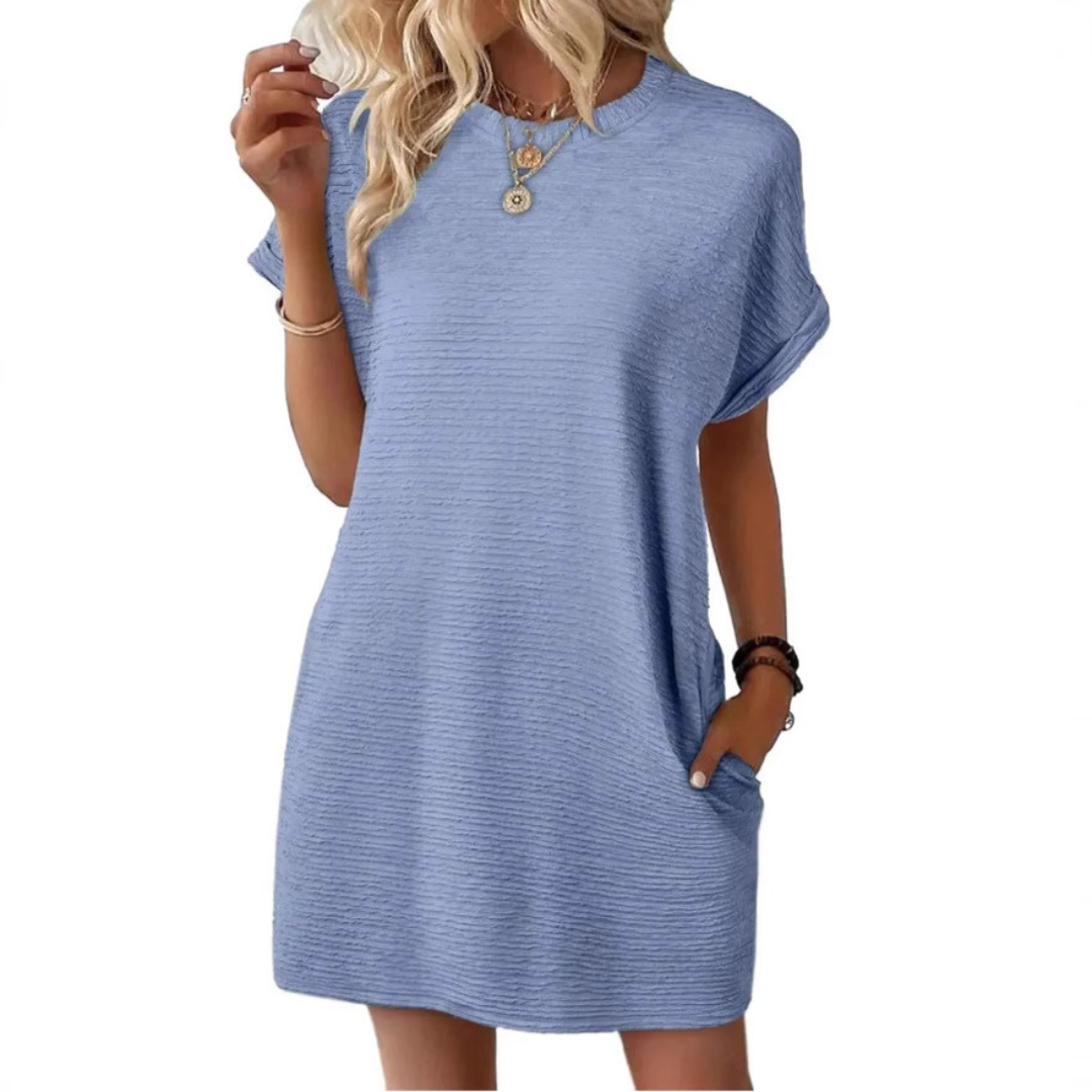 Mini Dress | Thalia Crew Neck Short-Sleeve Textured Dress for Women