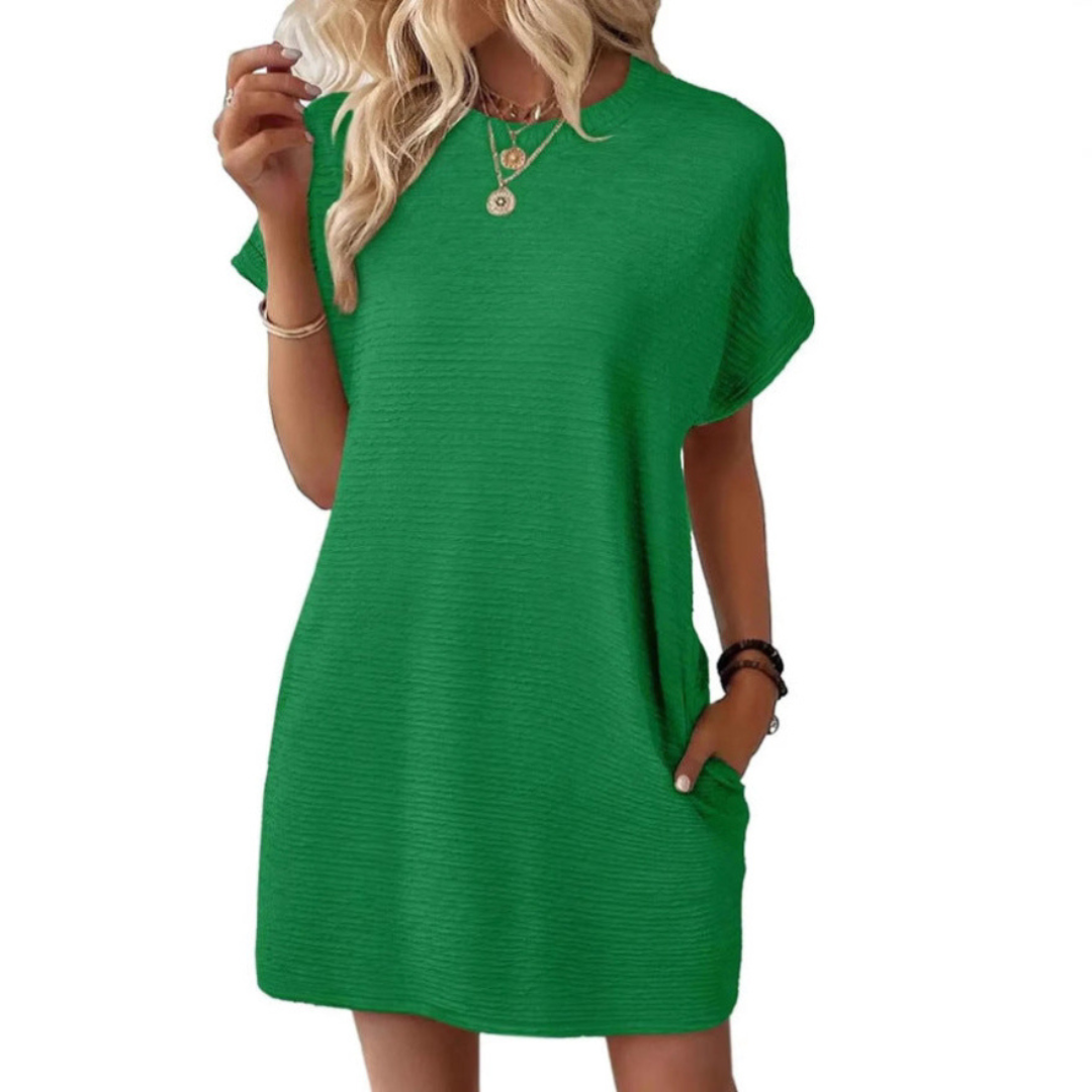 Mini Dress | Thalia Crew Neck Short-Sleeve Textured Dress for Women