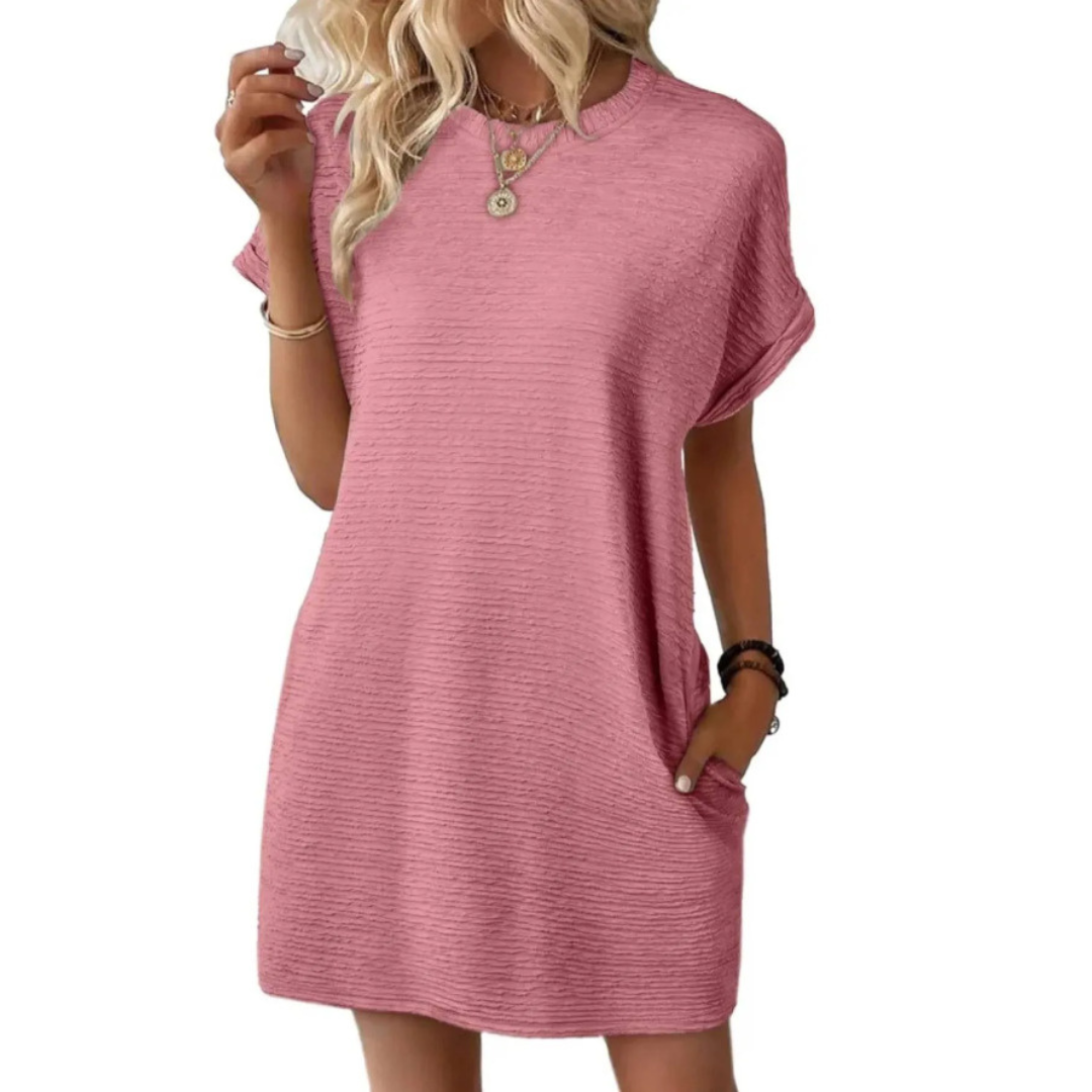 Mini Dress | Thalia Crew Neck Short-Sleeve Textured Dress for Women