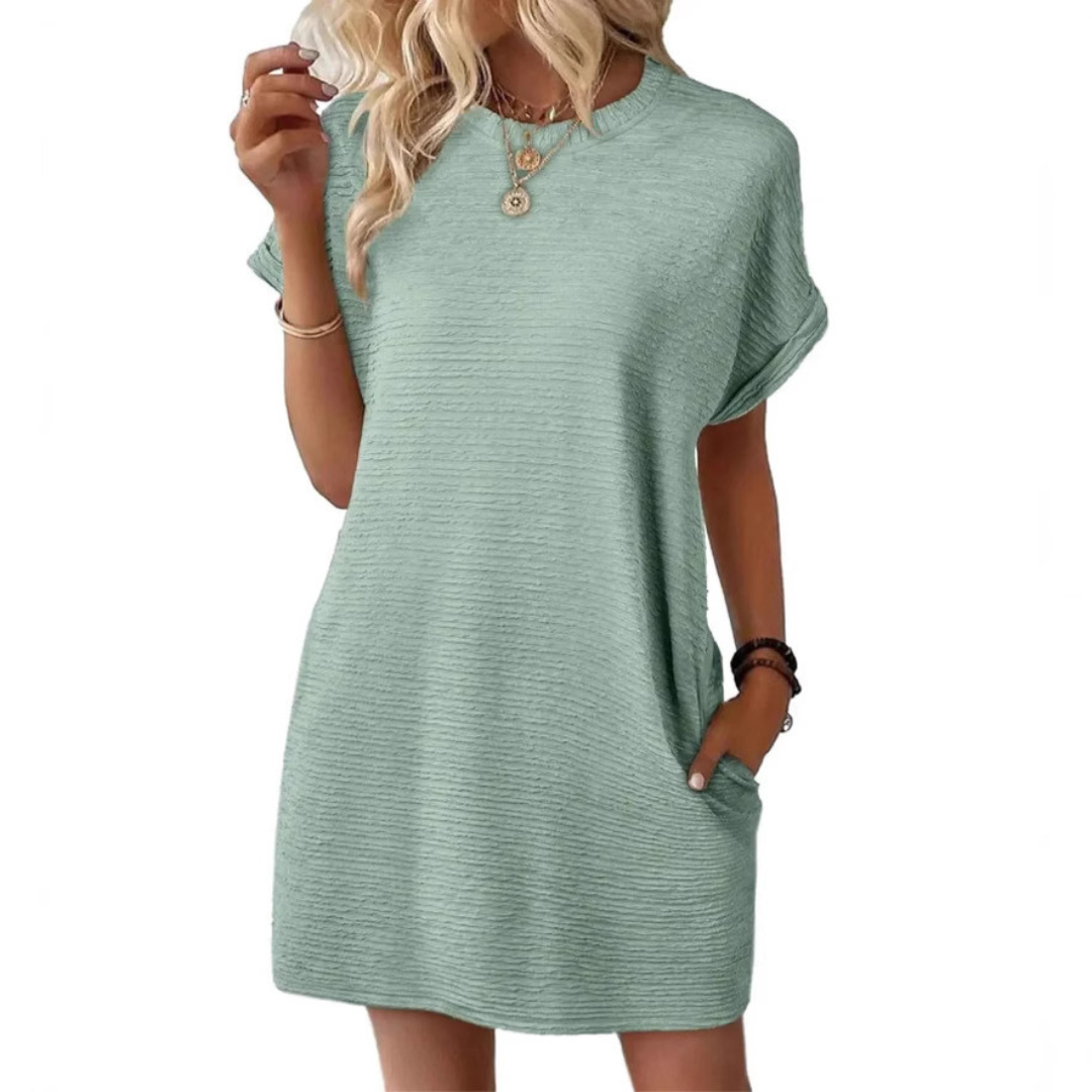 Mini Dress | Thalia Crew Neck Short-Sleeve Textured Dress for Women