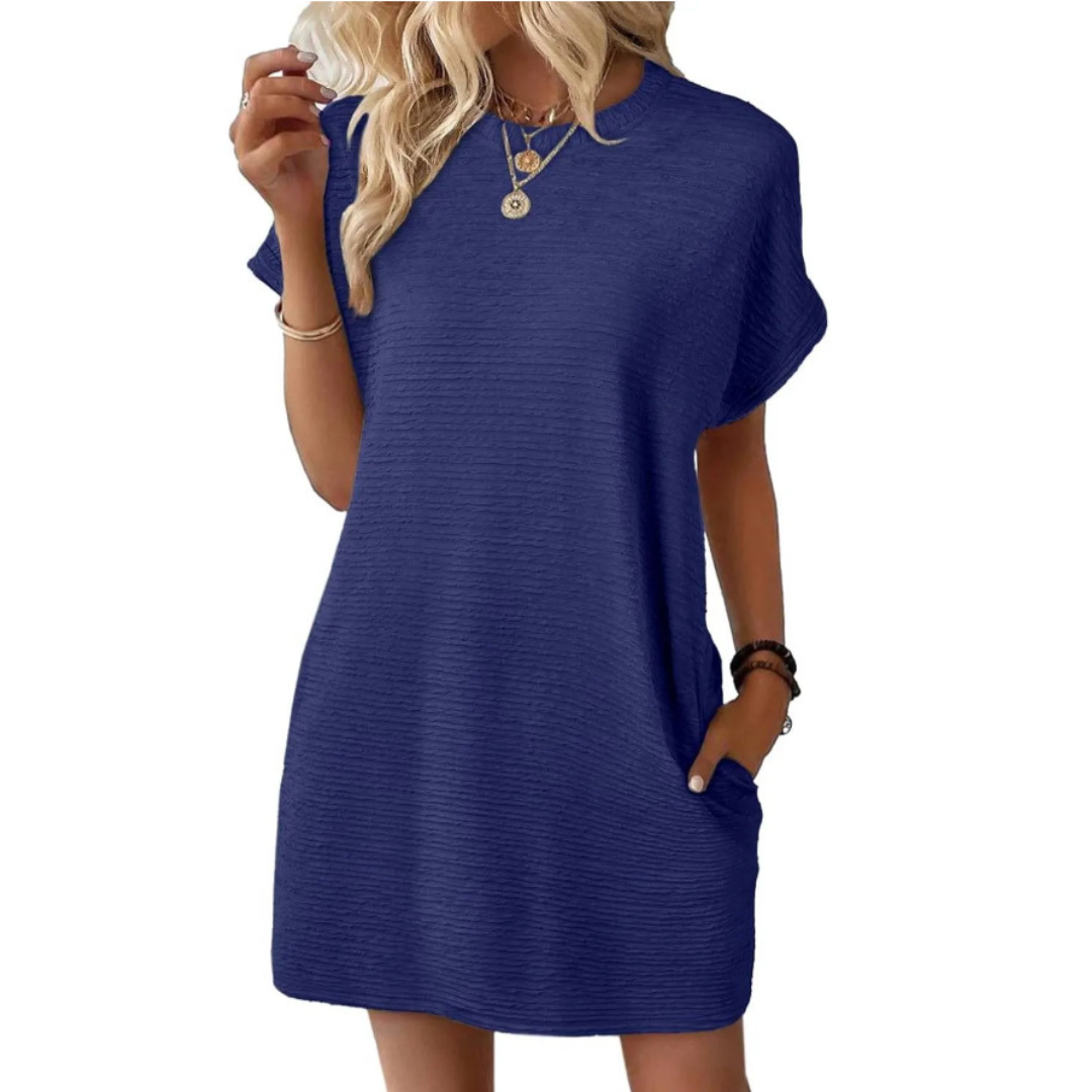 Mini Dress | Thalia Crew Neck Short-Sleeve Textured Dress for Women