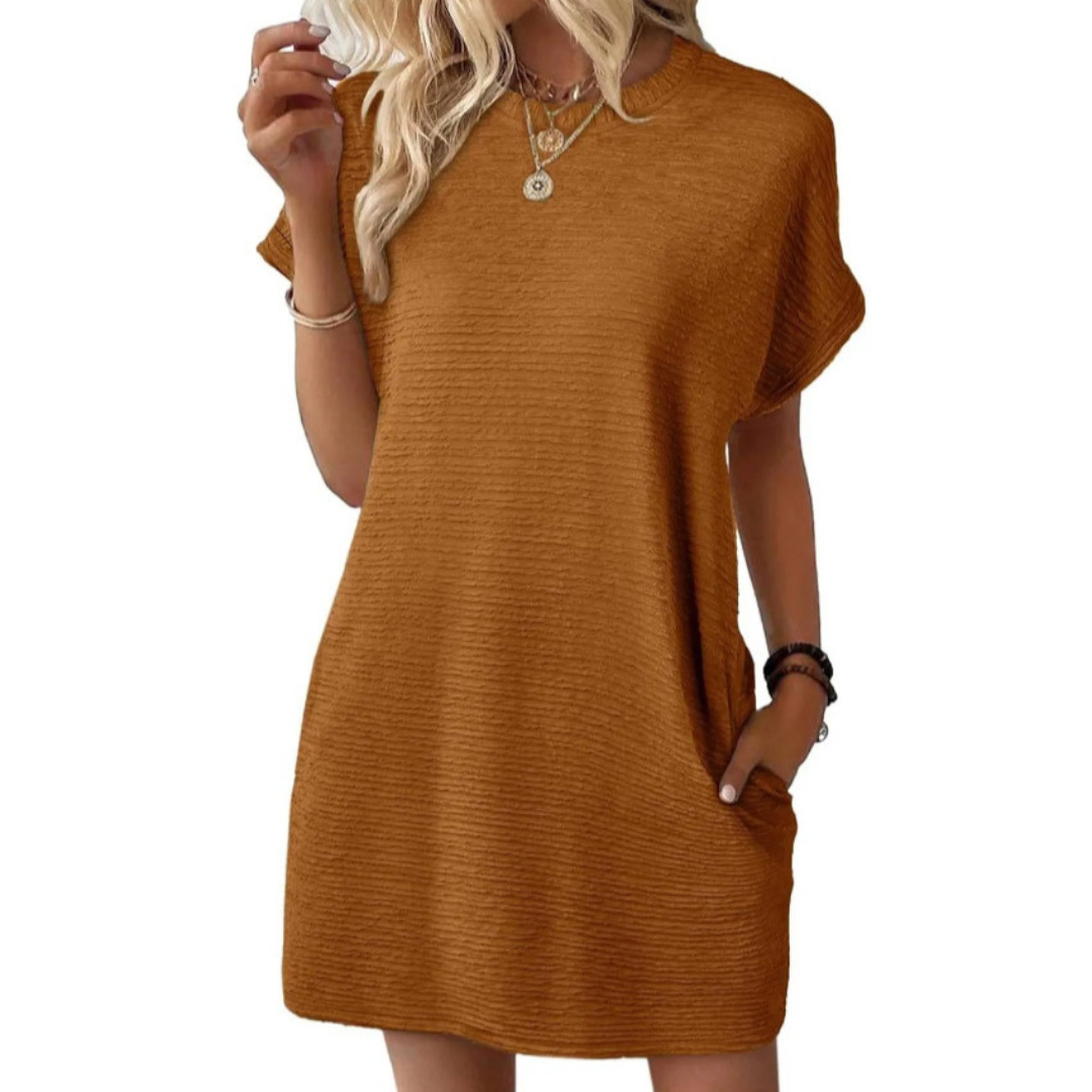 Mini Dress | Thalia Crew Neck Short-Sleeve Textured Dress for Women