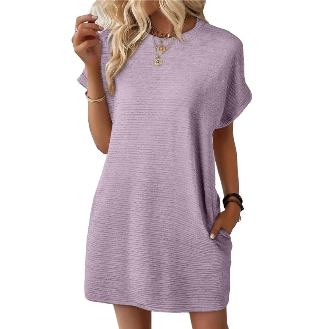 Mini Dress | Thalia Crew Neck Short-Sleeve Textured Dress for Women