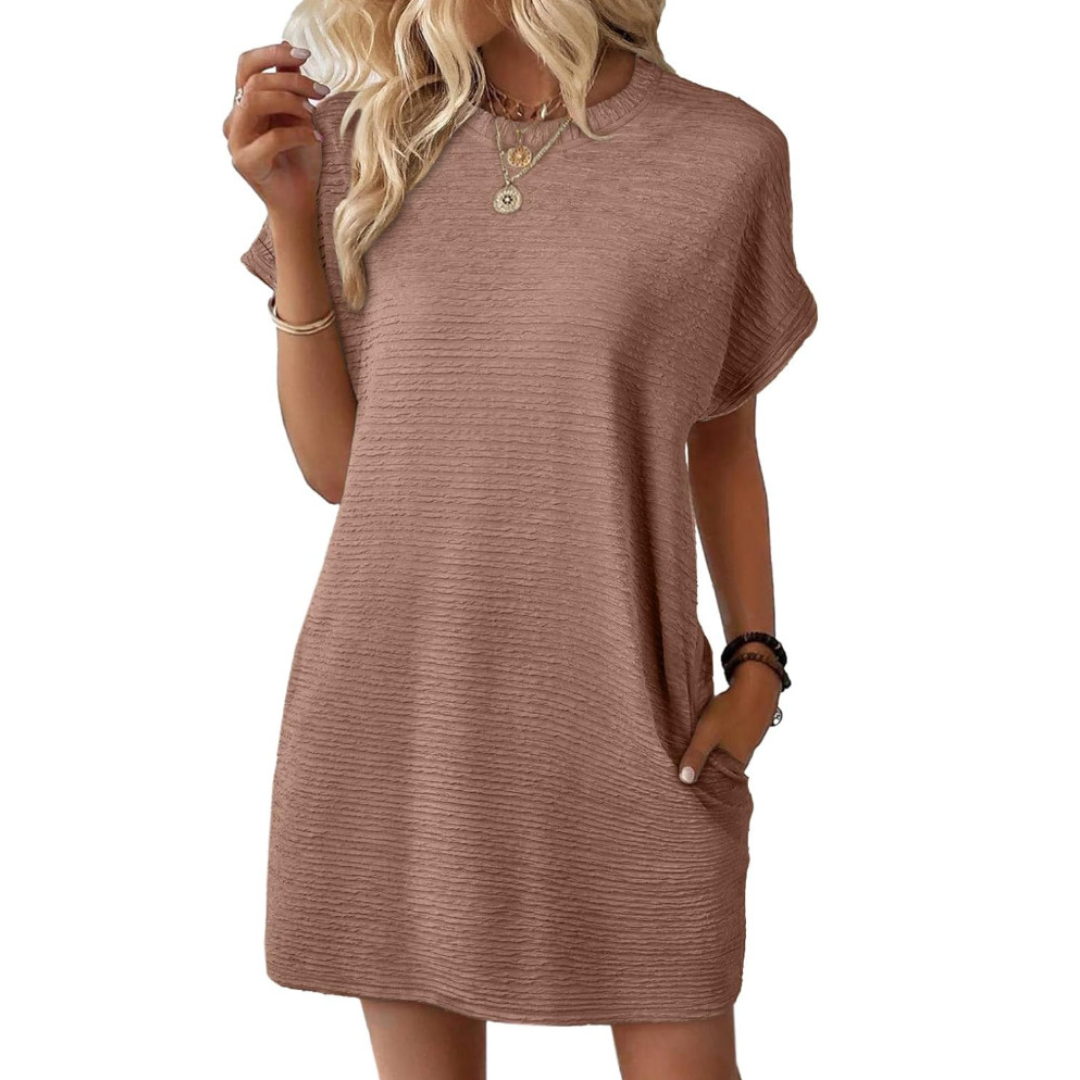 Mini Dress | Thalia Crew Neck Short-Sleeve Textured Dress for Women