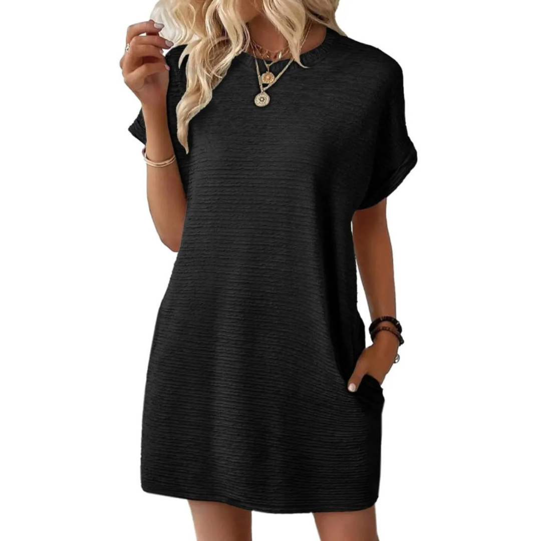 Mini Dress | Thalia Crew Neck Short-Sleeve Textured Dress for Women