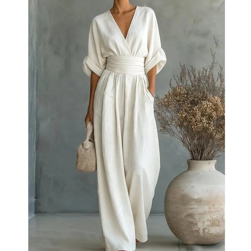 Monira - Elegant V Neck Wide Leg Jumpsuit 8