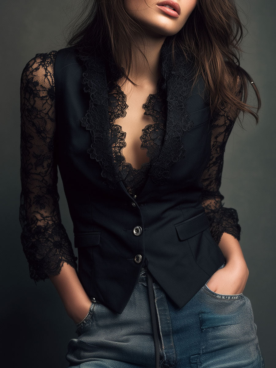 Noirelle - Lace Blazer Top 0