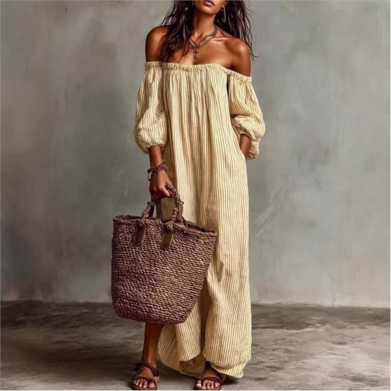 OFF-SHOULDER STRIPED MAXI DRESS 1
