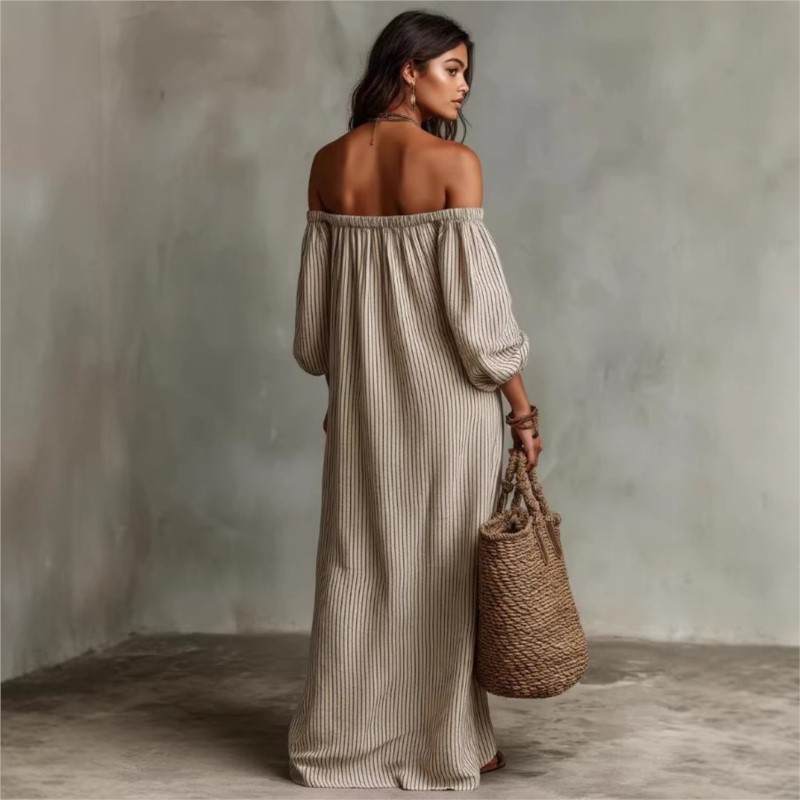 OFF-SHOULDER STRIPED MAXI DRESS 4