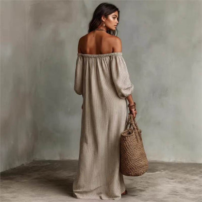 OFF-SHOULDER STRIPED MAXI DRESS 4