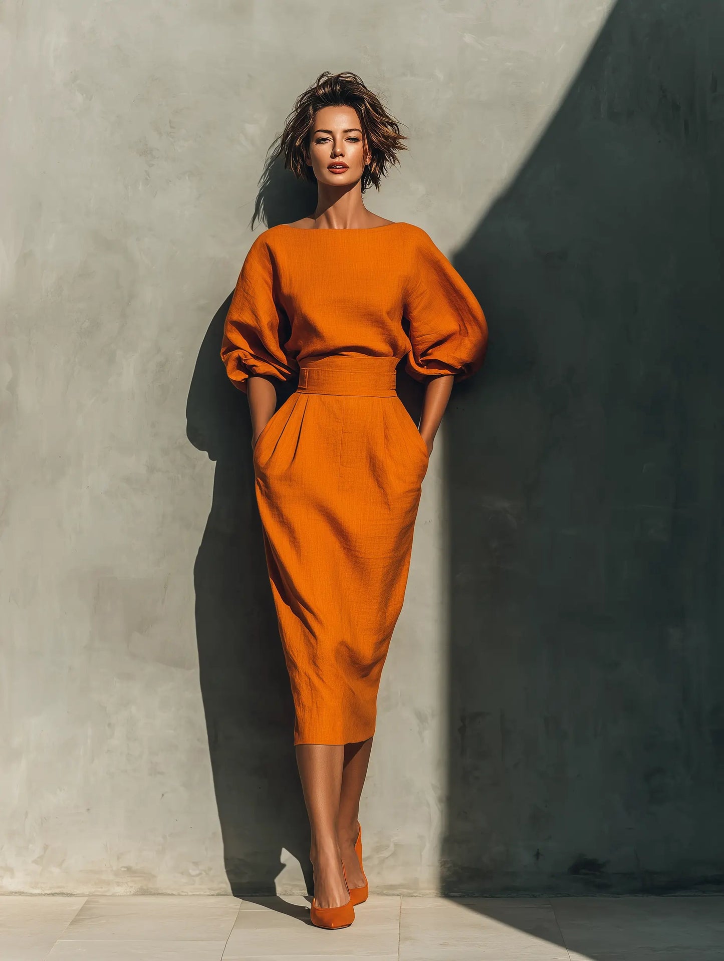 ORANGE SET STRUCTURED TOP MIDI SKIRT 0