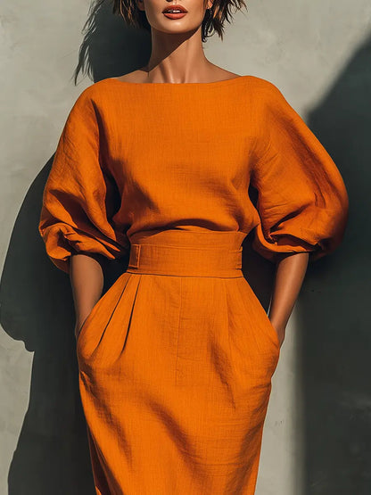 ORANGE SET STRUCTURED TOP MIDI SKIRT 3