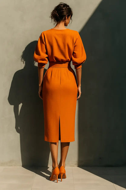 ORANGE SET STRUCTURED TOP MIDI SKIRT 4