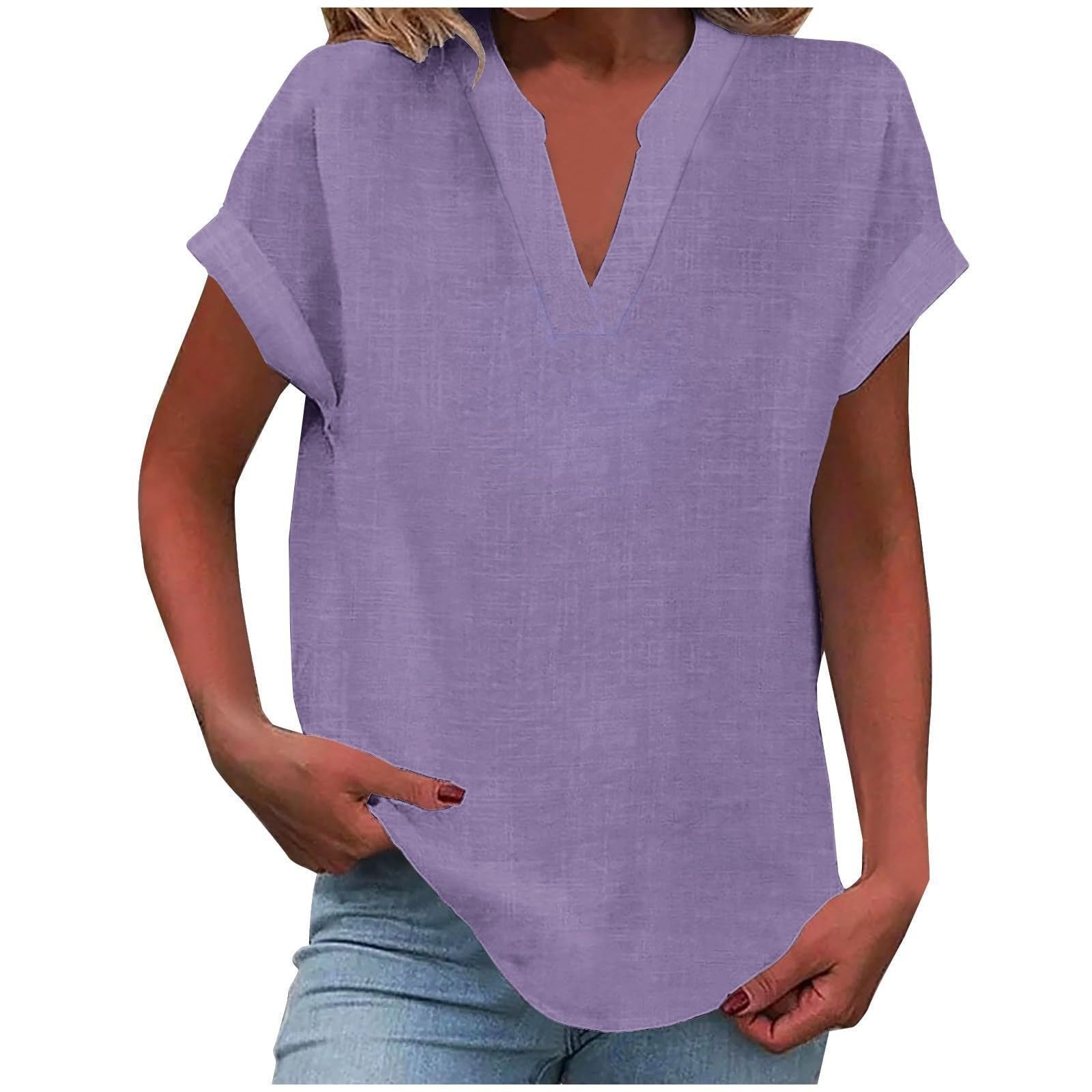 Olivia | Women's Relaxed-Fit V-Neck Short-Sleeve Blouse 0