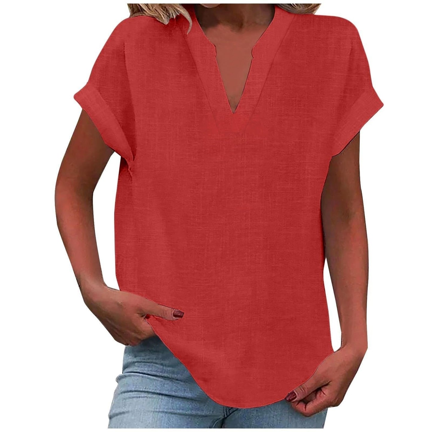 Olivia | Women's Relaxed-Fit V-Neck Short-Sleeve Blouse 3