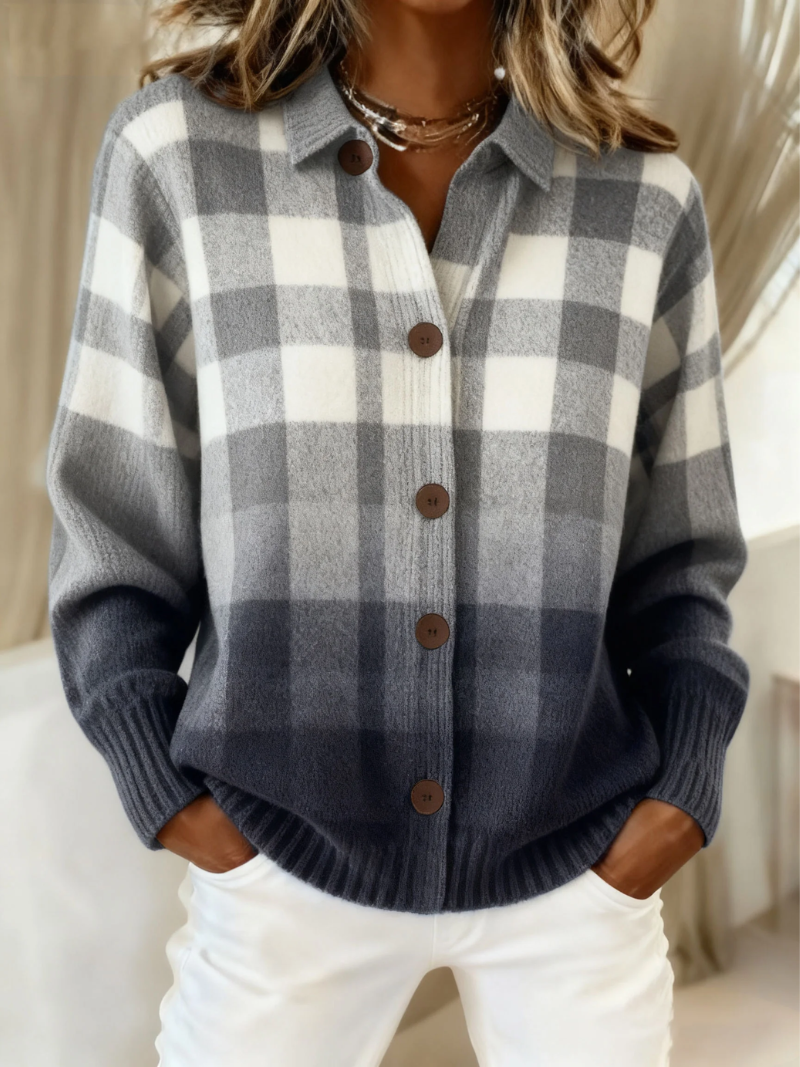 Women's Plaid Cardigan | Soft & Warm Knit 1