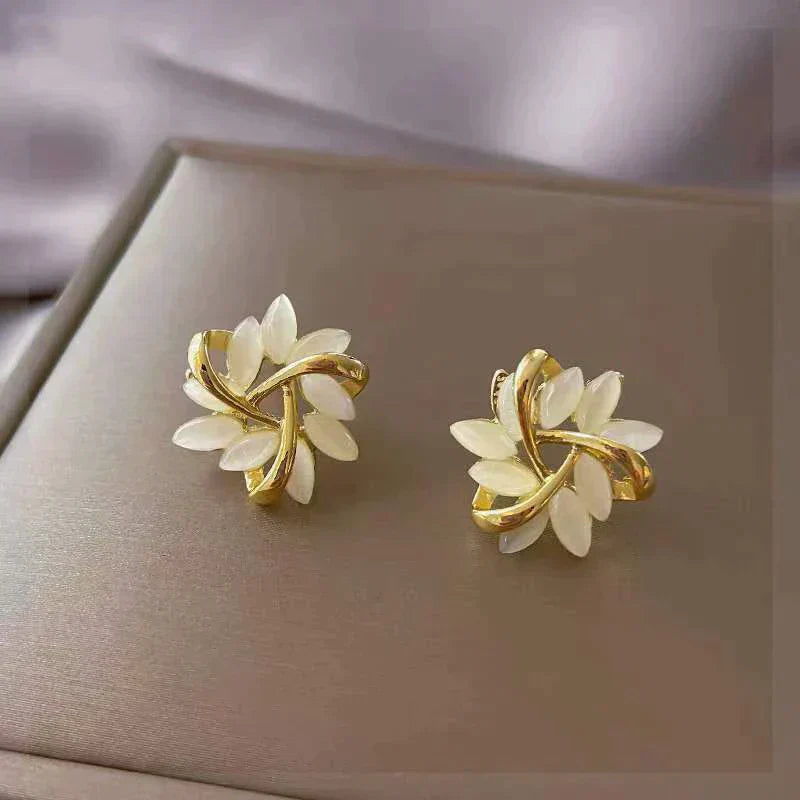 Opal Earrings in Gold and White